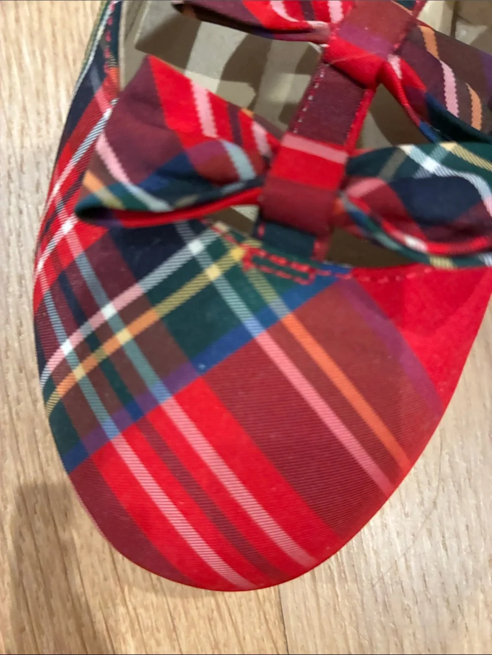 Janie and Jack girls Red Plaid Bow Strap Flats Christmas, holiday